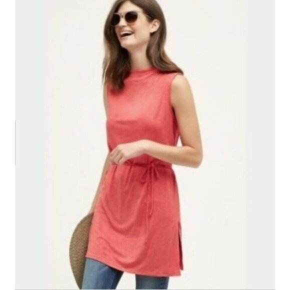 Anthropologie Dolan Fina Tunic Dress in Coral High Neck Sleeveless Size Large - Picture 1 of 13